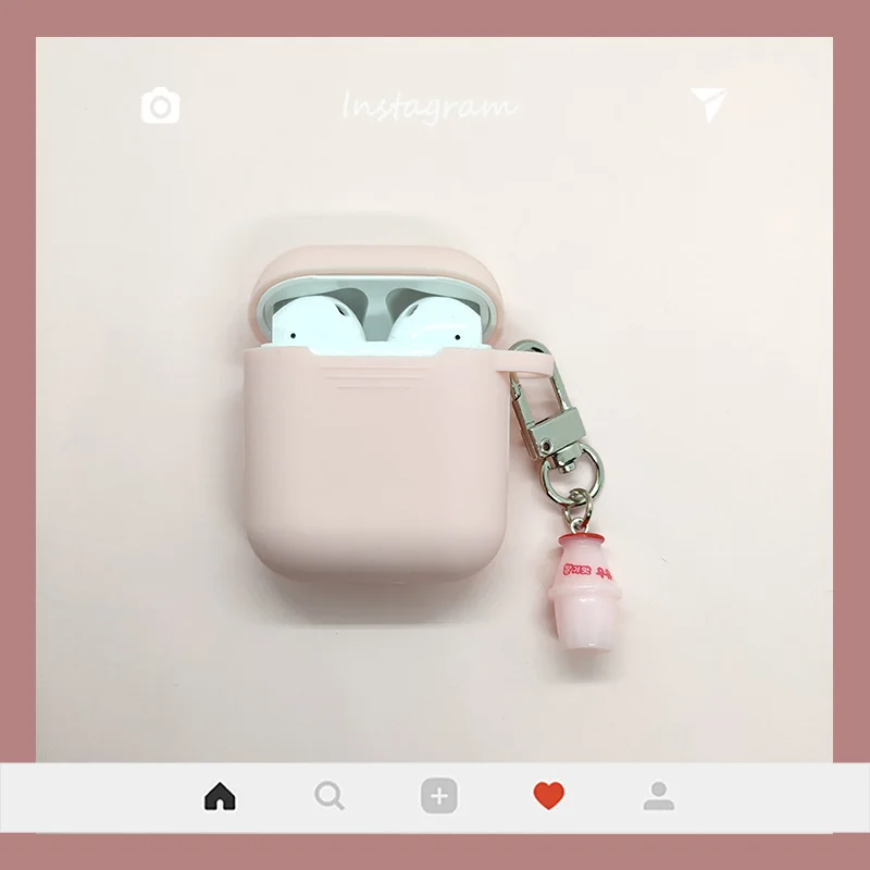 Milk Pink Для Apple AirPods чехол милый молочный чай беспроводные наушники чехол для Airpods гарнитура силиконовый защитный чехол бутылка для напитков брелок - Цвет: Milk Pink
