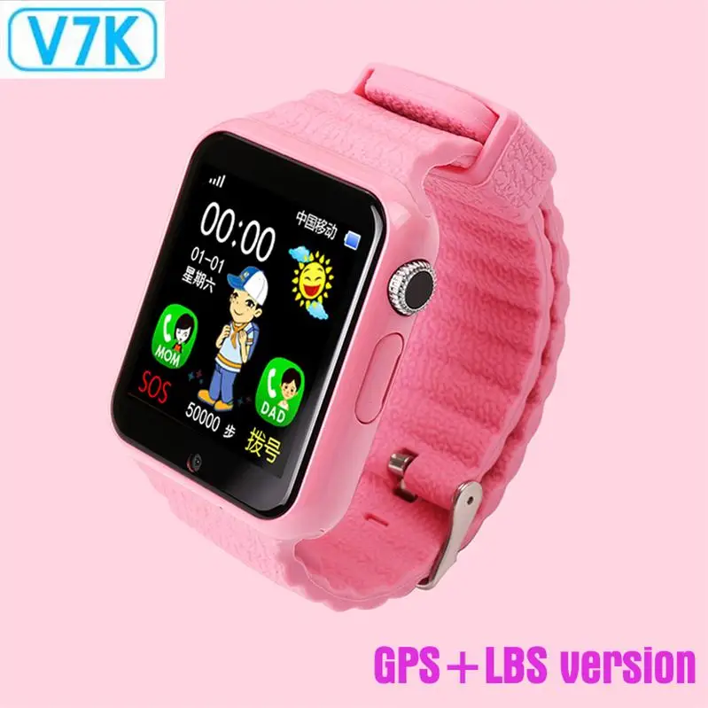 696 оригинальные V7K gps Bluetooth Смарт-часы для детей мальчик девочка для Apple Android телефон Поддержка SIM/TF набор вызова и Push сообщения - Цвет: V7K pink GPS
