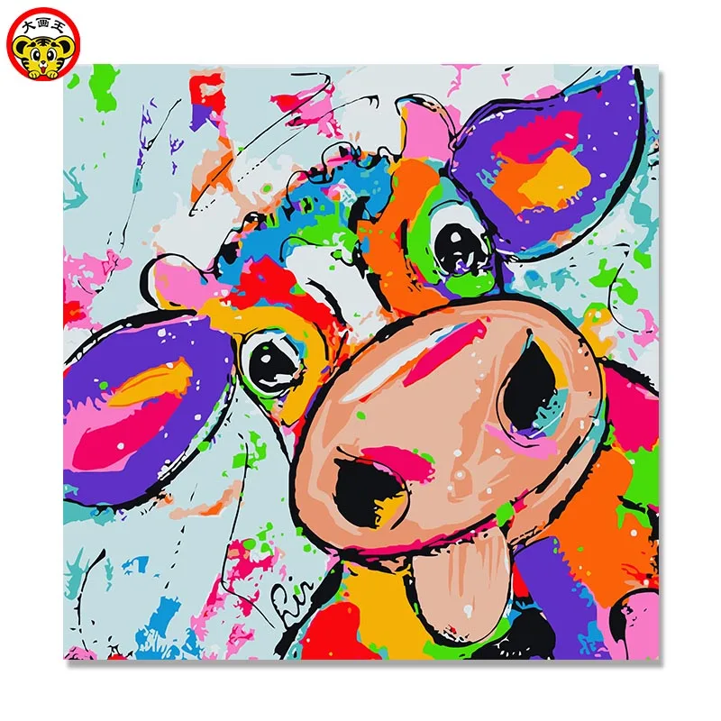 

painting by numbers art paint by number Hot pot shop children's cartoon cattle DIY digital paintings to decorate their coloring