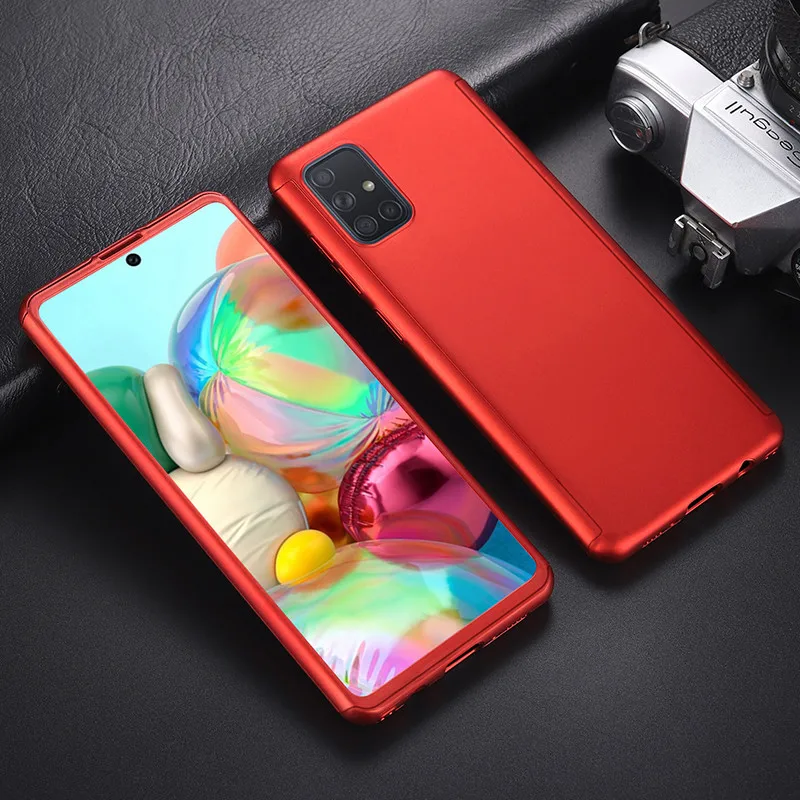 Противоударный чехол с полным покрытием для Samsung Galaxy A71 A51 A31 A50 закаленным стеклом