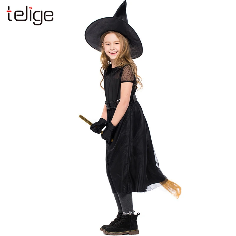 Наряд для родителей и ребенка черное платье колдуньи костюм костюмированной