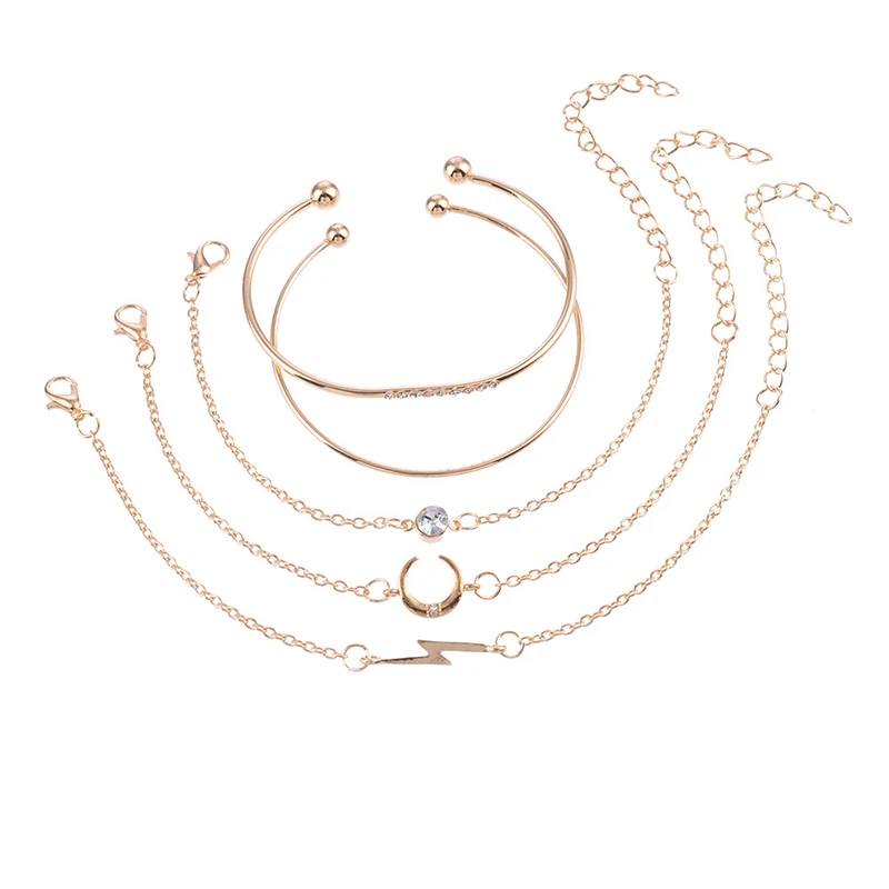 5 шт./компл. Модные женские браслеты наборы Металлических Браслетов золотистого