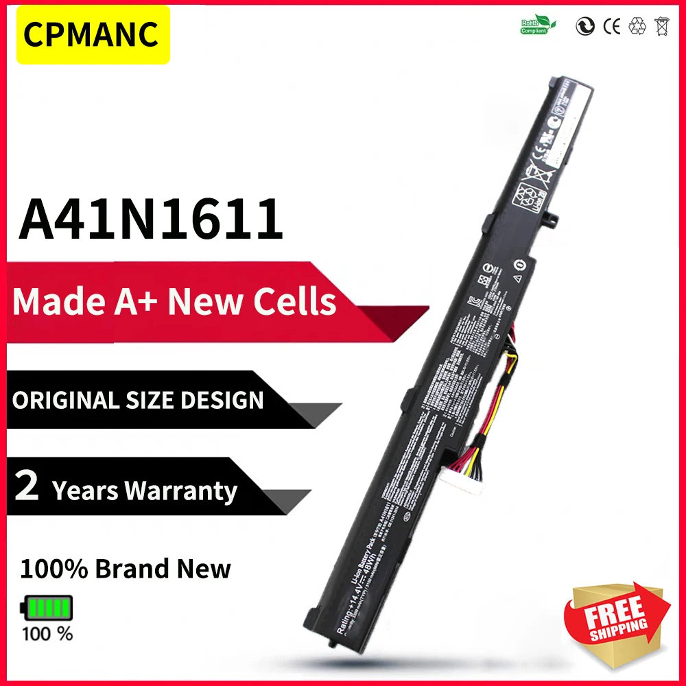 Аккумулятор CPMANC для ноутбука ASUS ROG STRIX GL553VD GL553VW GL553VE GL753V GL752VW FX53VD A41LK5H A41LP4Q |