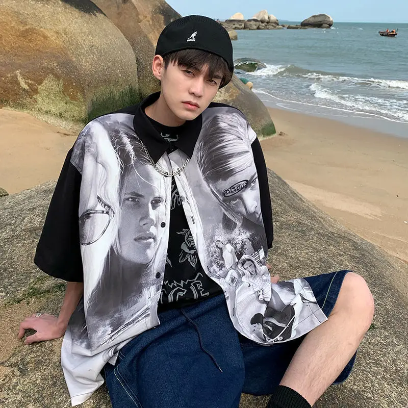 

Пышное Платье-красивая рубашка человек Hong Kong в японском стиле больших размеров в Корейском стиле модные большие размеры разноцветные жарен...