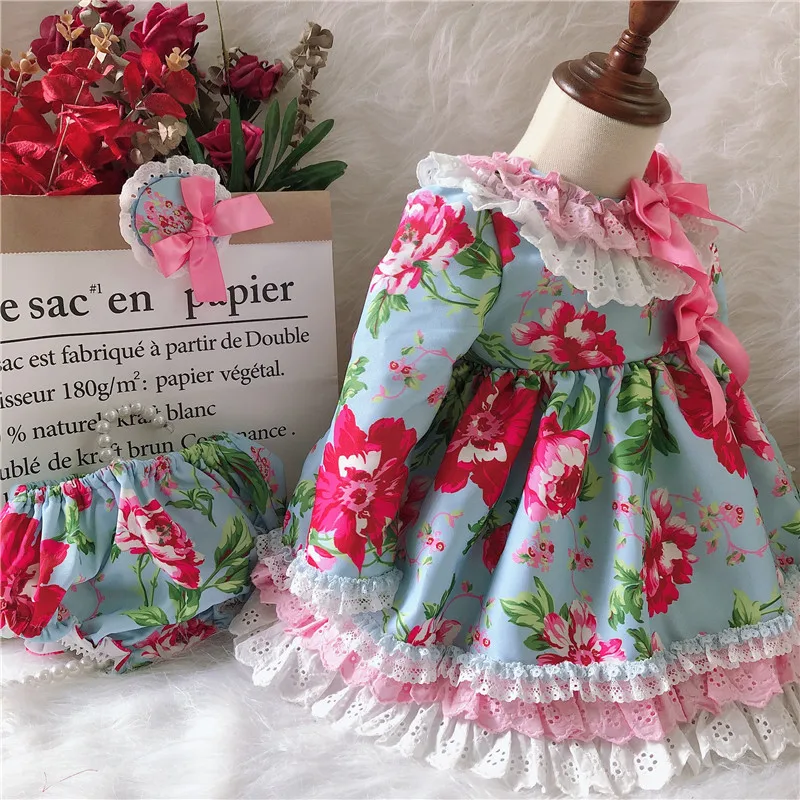 Осенне-зимнее винтажное испанское платье с длинными рукавами для маленьких