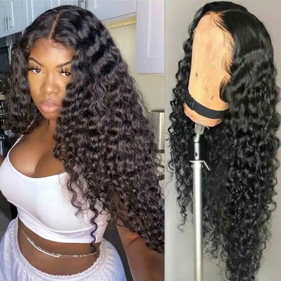 Парики из человеческих волос с глубокой волной плотность 180 предварительно