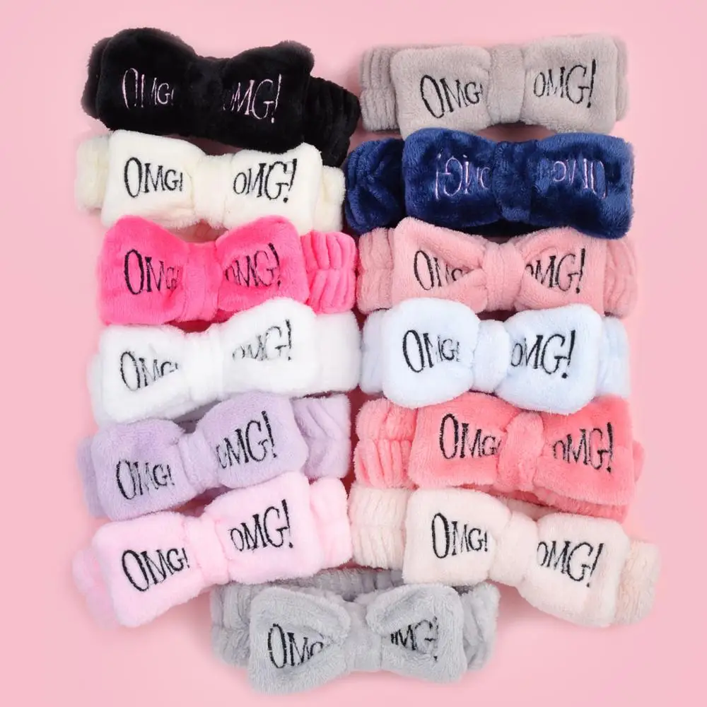 

2020 New OMG Letter Coral Fleece Wash Face Bow Hairbands For Women Girls Headbands Headwear Hair Bands Turban Hair Accessories