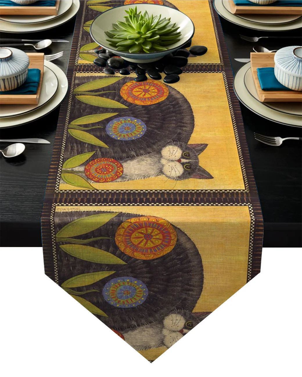 Домашнее животное котенок и цветы настольная дорожка флаг Домашняя вечеринка