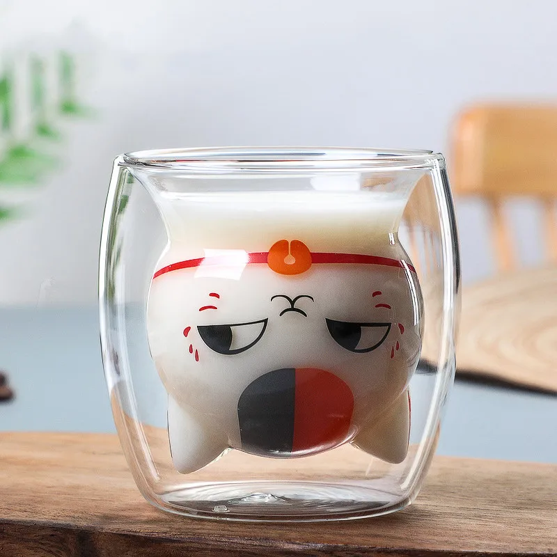 

Double Wall Glass Cup With Cat Prints 220ml Cute Kitten Heat Resistant Glass Cup for Coffee Milk Table Decor 1 Pc
