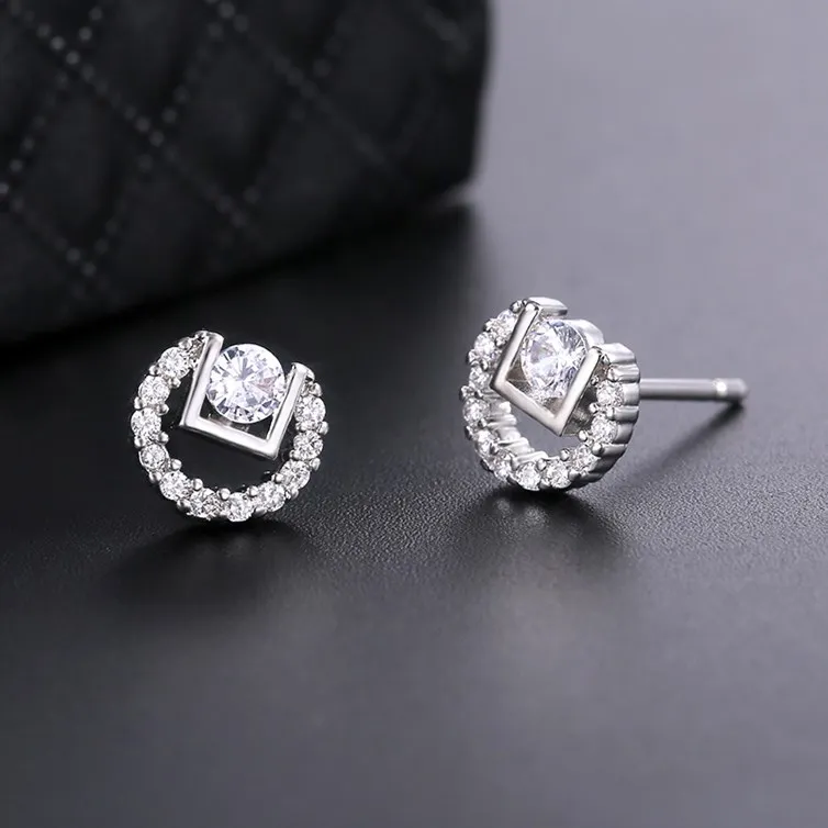 White Gold Горячая восемь стилей Роскошные блестящие микро украшенное кубическими камнями циркониевые серьги-гвоздики для женщин Свадебные серьги, ювелирные изделия CE03711 - Окраска металла: White Gold