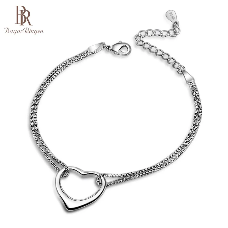 Bague Ringen, простой серебряный браслет 925, для женщин, в форме сердца, элегантное серебро 925 пробы, ювелирное изделие, Женские аксессуары для помолвки