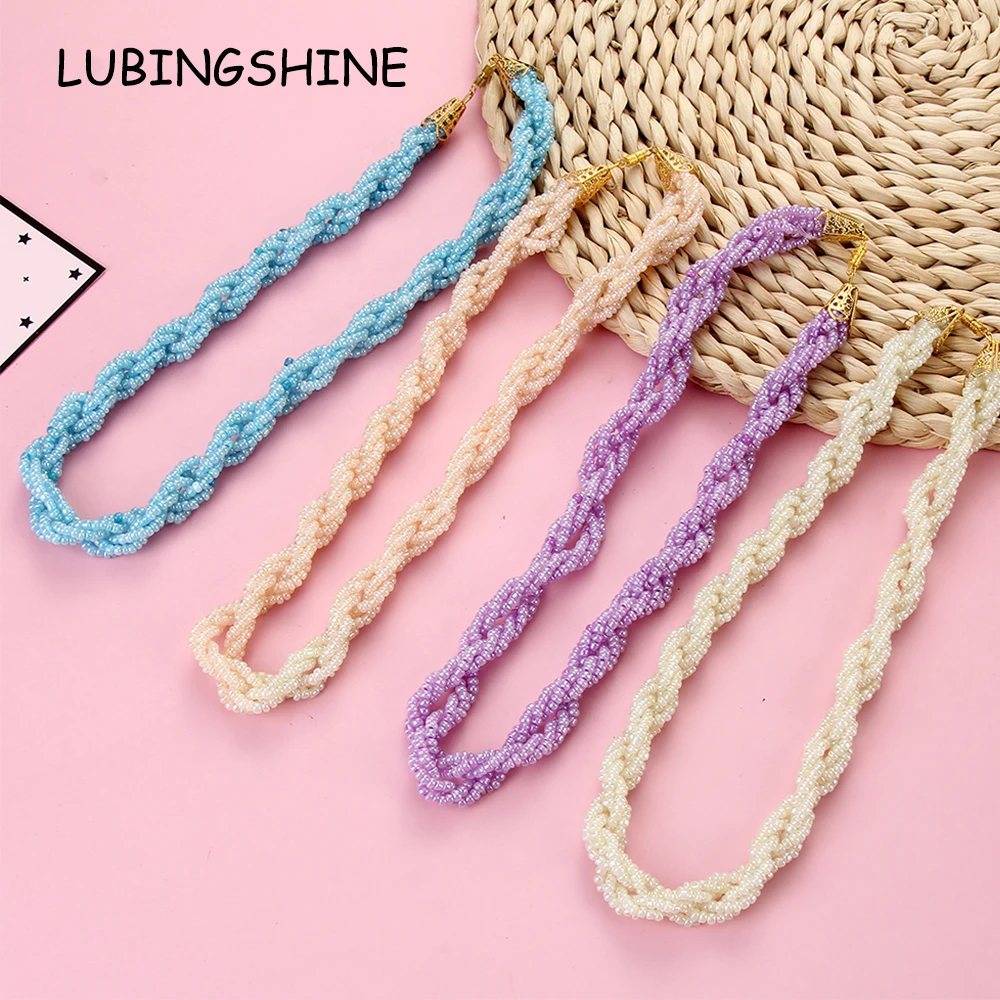 

Bohemian Colorful Spiral Seeds Bead Chain Necklace Choker for Women Girls Knotted Twist Personalized Statement Jewelry