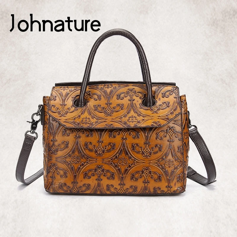 Женская винтажная Сумка тоут Johnature из натуральной воловьей кожи с Цветочным