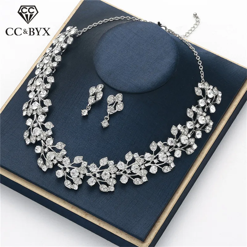 Набор свадебных украшений CC сережки гвоздики и ожерелье комплект из 2 предметов