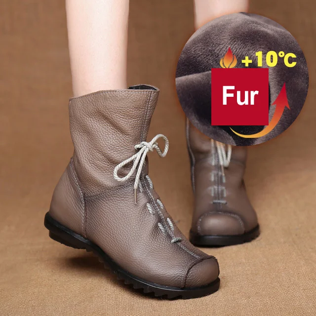 Gray fur Женские ботинки из натуральной кожи; популярная женская обувь; ботильоны; ковбойские ботинки до середины икры; женские зимние ботинки; ботинки размера плюс 42 - Цвет: Gray fur