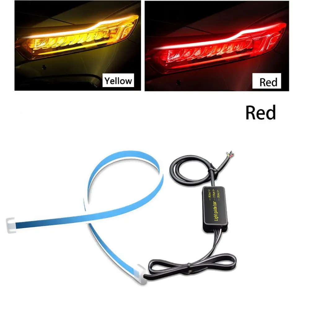 Red-Yellow 2X ультратонкая Автомобильная DRL светодиодная лента, дневной ходовой светильник, автомобильная Поворотная сигнальная направляющая лента, головной светильник в сборе, DRL полоса - Цвет: Red-Yellow