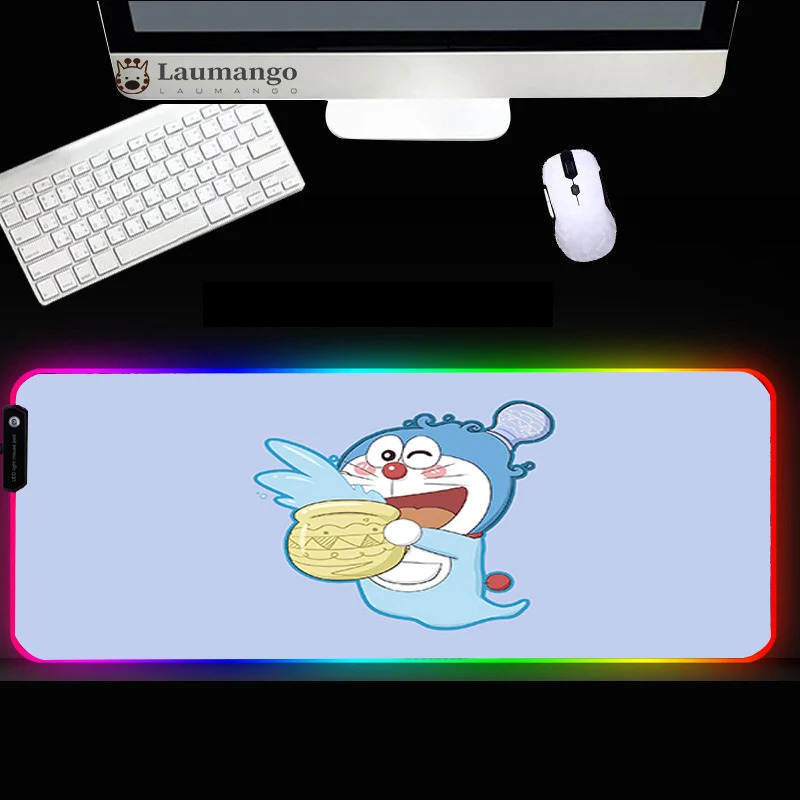 

Doraemon LED Mousemat RGB color free switching Large game mat Notebook computer PC keyboard pad Luminous charging RGB Mouse Pad