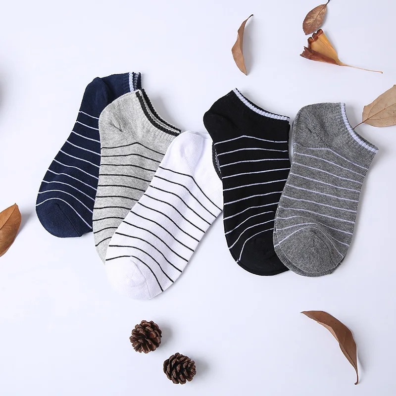 

5 Pairs Spring Summer Pure Color Men's Boat Sock Leisure Sports Striped Socks Men 62001