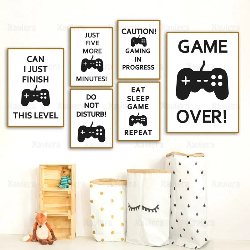 

Teen Boy Bedroom Video Game Print Canvas Painting Black and White Gamepad Wall Art Posters and Prints Decorating Playroom Mural