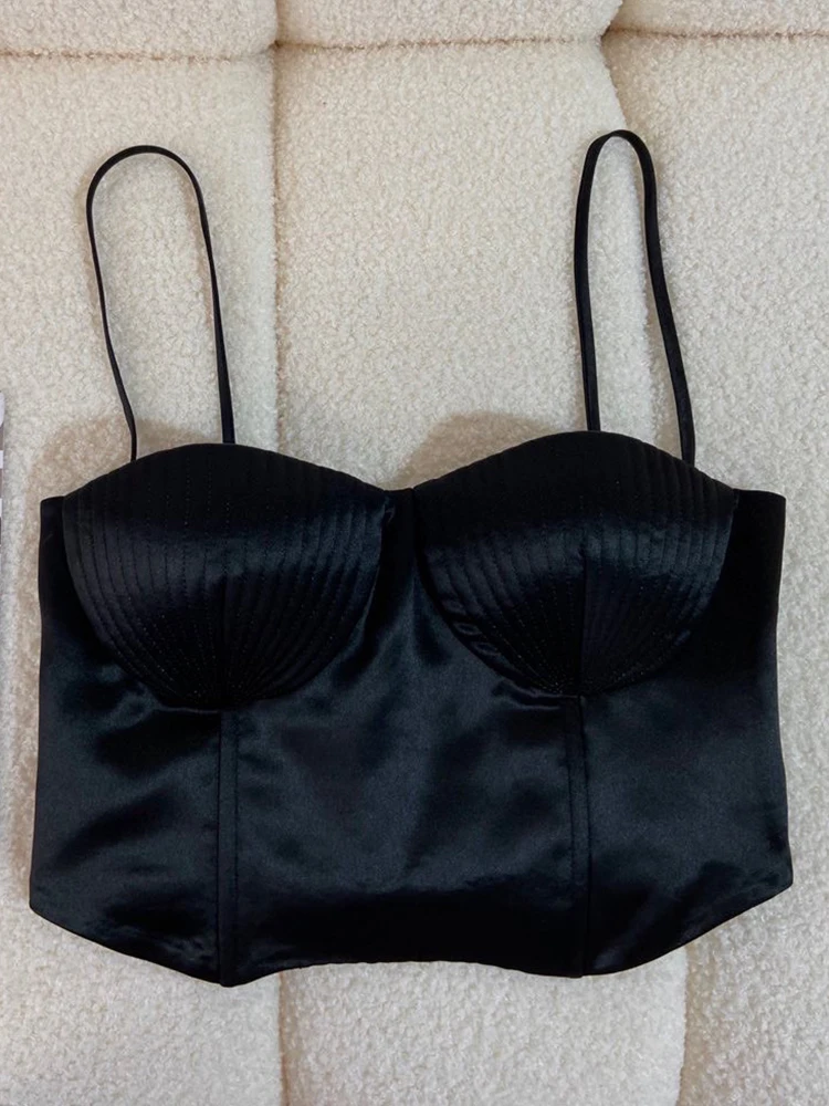

Classic Vintage Black Shell Design Camisole 2021 Early Spring New Sexy Purple Short Tube Top With High Quality Acetate Fabric