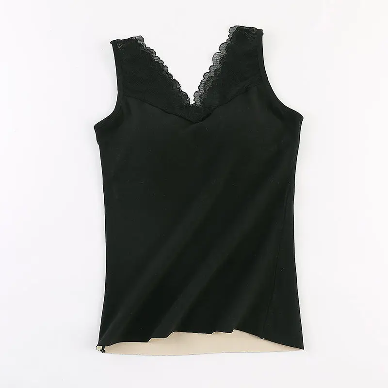 

Женские осенне-зимние модные Теплые Топы 2021, женские кружевные жилеты с V-образным вырезом, однотонные облегающие топы без рукавов, E145