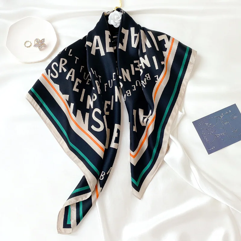 

90cm Square Pure Silk Scarf for Women Dot Print Neck Scarf Fashion Pashmina Hijab Headband Beach Stole Foulard Female Scarves