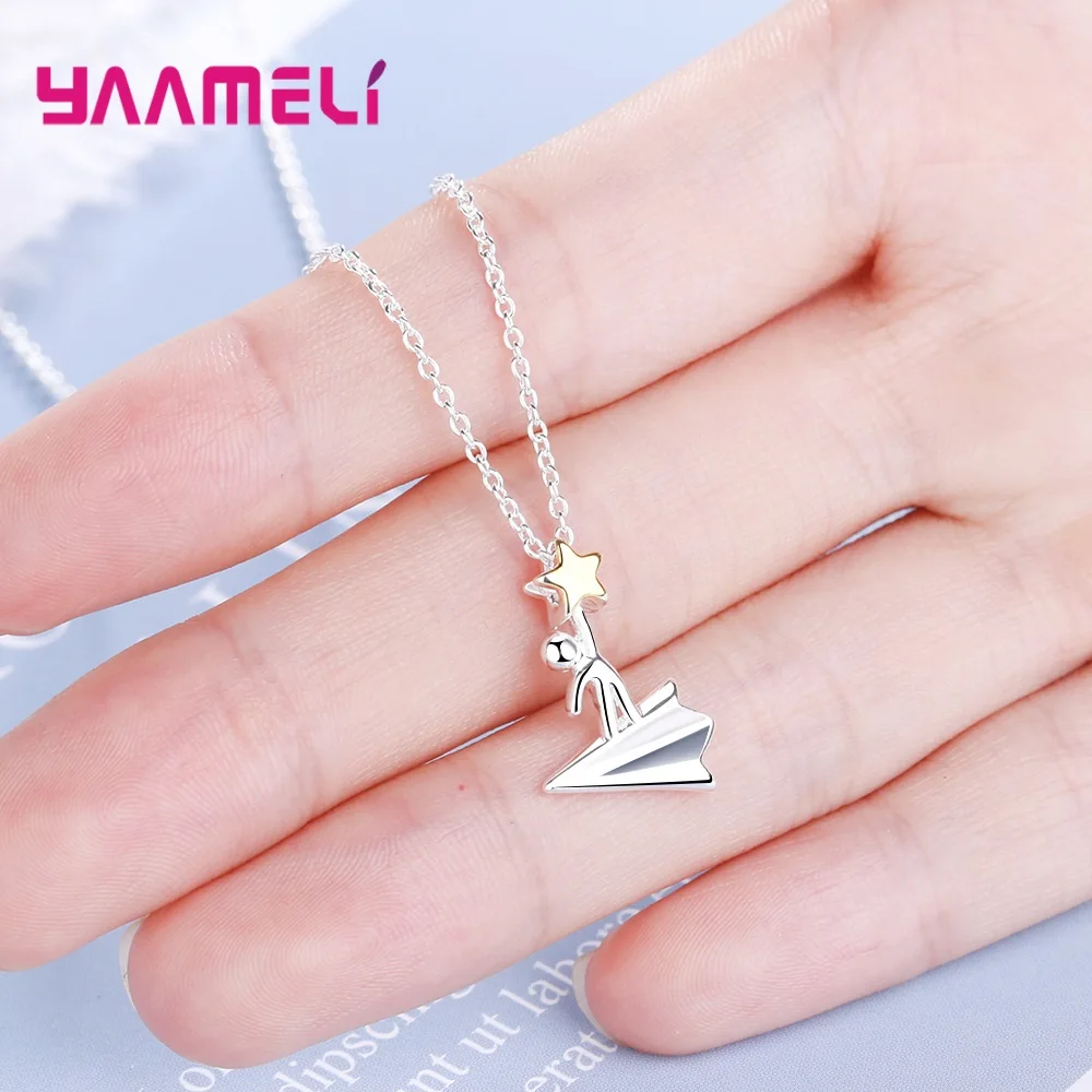 

New Statement Star Airplane Shape 925 Sterling Silver Pendant Necklaces For Women New Trendy Korean Vlavicle Chain Jewelry