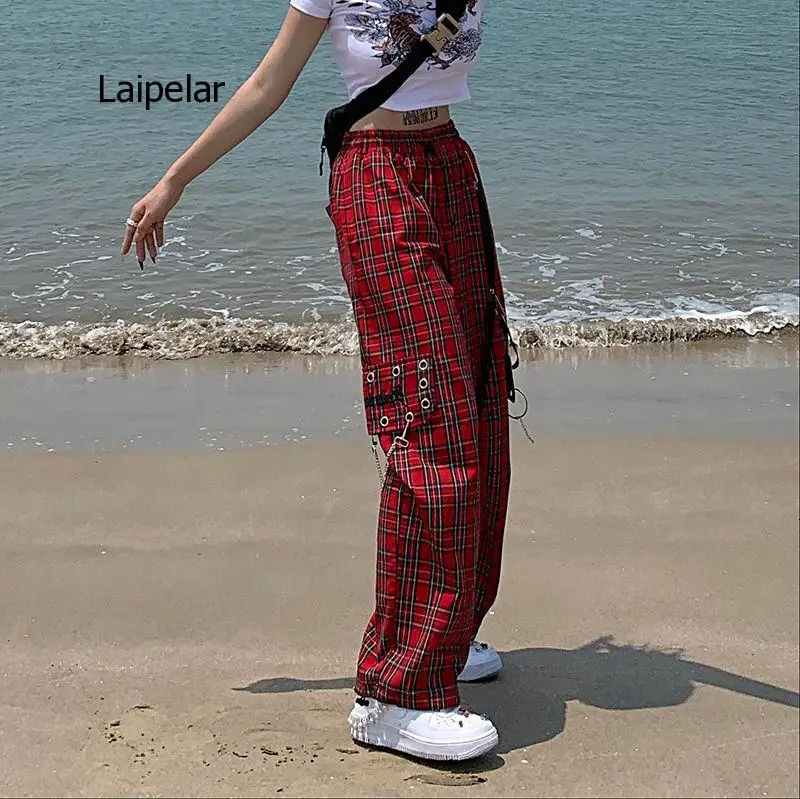 

Trousers Women Japanese Street Wear Punk Pants Women Hippie Cargo 2021 Chain Harajuku Indie Aesthetic Pants