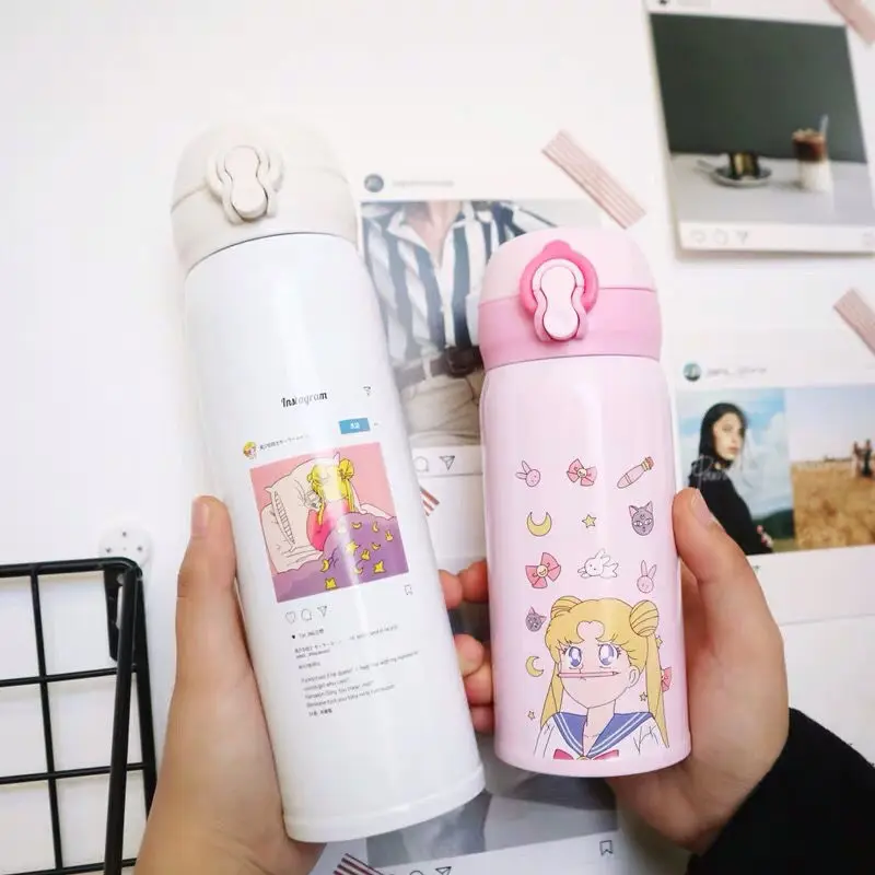 

350/500ML Sailor Moon Cartoon Vacuum Travel Coffee Thermos Mug Water Leak Proof Easy To Carry Tumbler Insulated Bottle