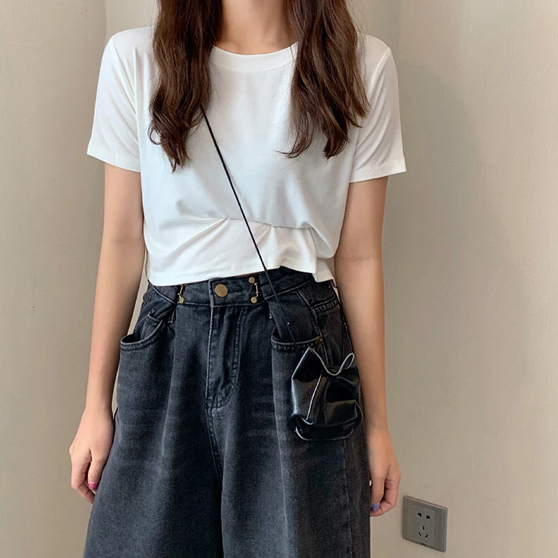 

Candy Color Loose Basic Style Short-Sleeved T-shirt Female 2021 Summer New Fashion round Neck Pullover Short Top Tide