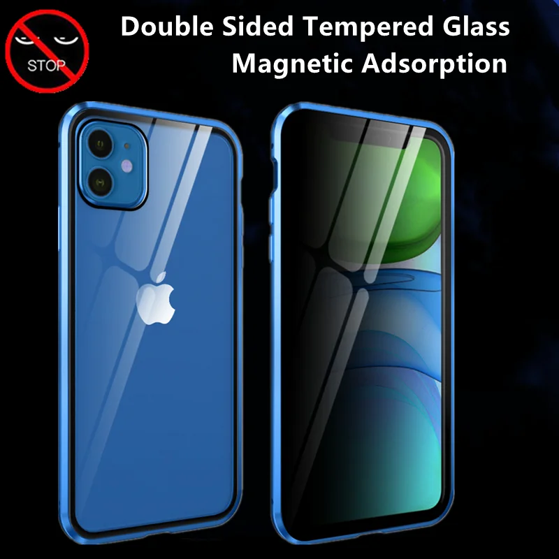 

360°Full Protection Magnetic Case for IPhone13 12 11 Pro XS Max 7 8 Plus XR X SE20 Double Sided Glass Adsorption Privacy Cover