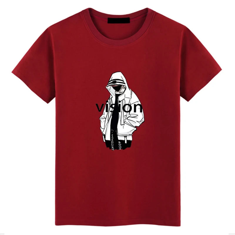 Мужская футболка с коротким рукавом мультяшным принтом хлопковая однотонная