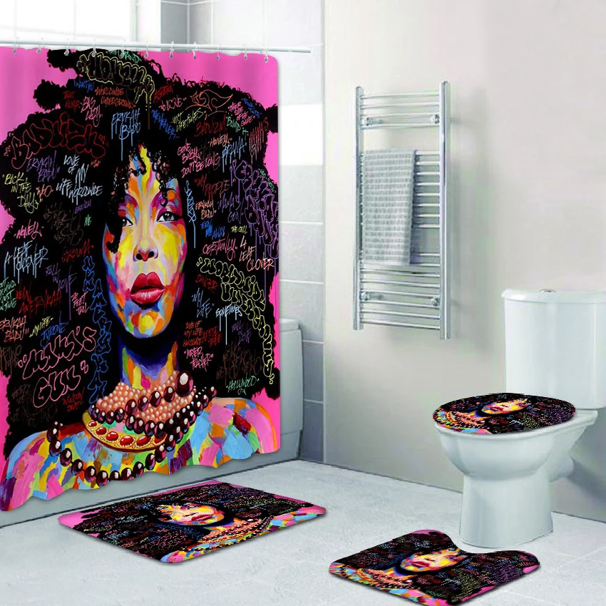 4 шт. набор для ванной из полиэстера в Африканском и американском стиле с крючками