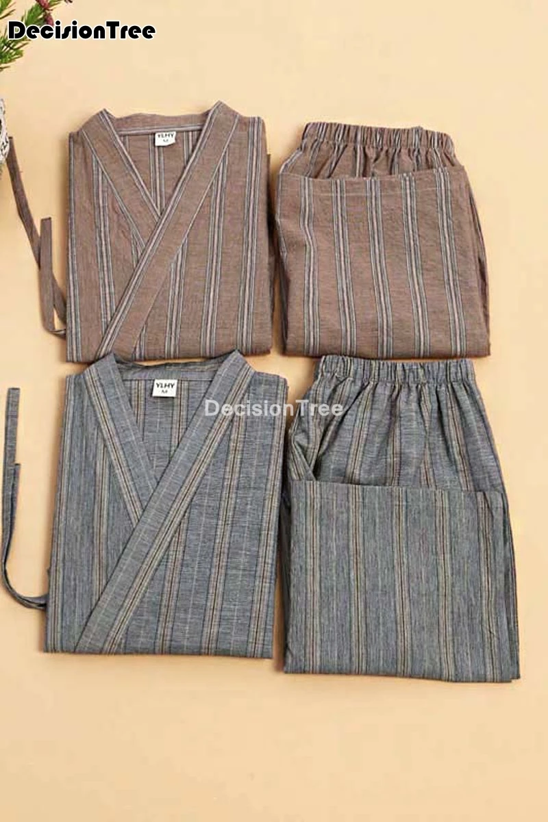 

2021 male pajamas sets cotton blend kimono mens sleepwear japanese style pyjamas men soft home wear loose bathrobes
