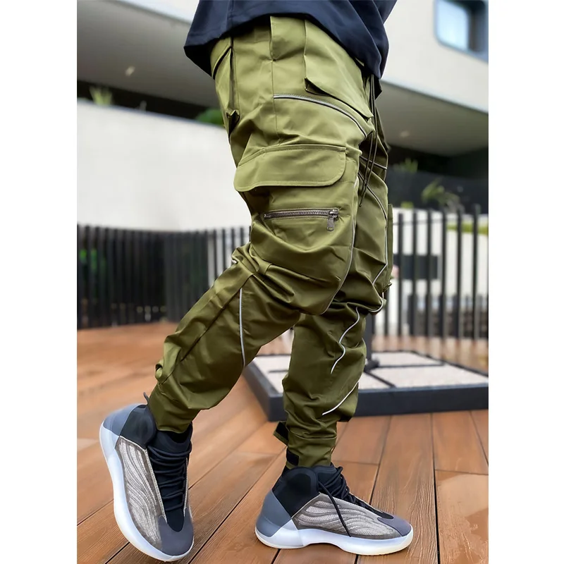 

Reflective pants Harem Joggers Men Cargo Pants Streetwear 2021 Hip Hop Casual Pockets Cotton Track Pants Male Fashion Trousers