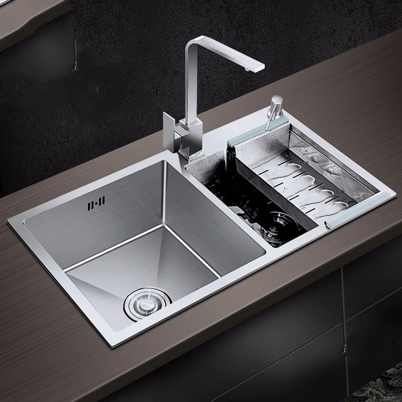 

Kitchen Sink Double Bowl Brushed 304 Stainless Steel Above Counter Or Udermount Vegetable Washing Basin Sinks Kitchen