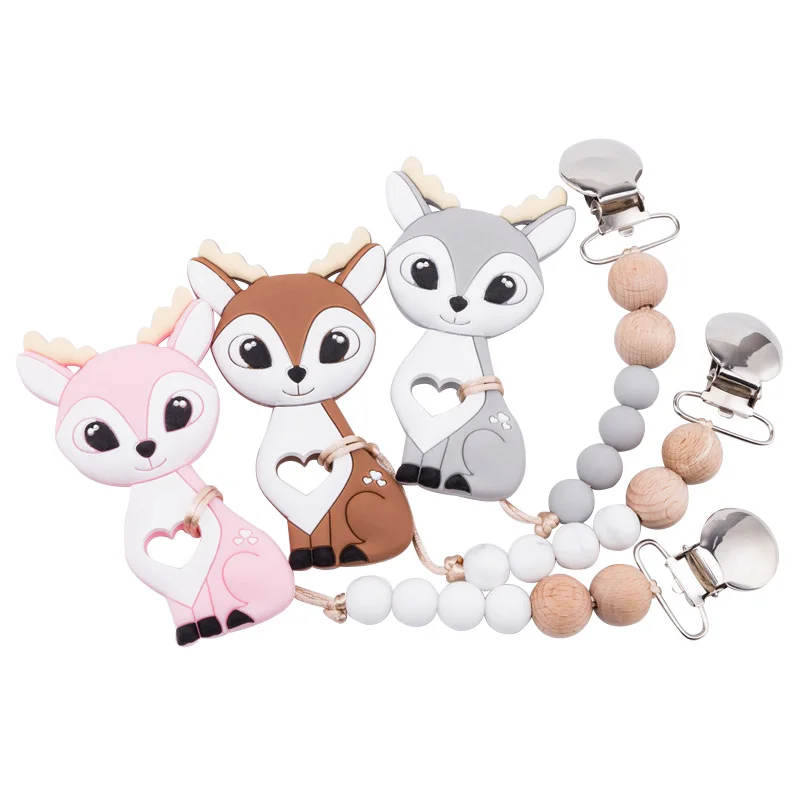 Let's Make Baby Teether силиконовый Sika Deer Соска-пустышка зажим BPA Бесплатно Силиконовый Прорезыватель Детские принадлежности для кормления зажимы для пустышки