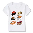 Детские Забавные футболки 2019 года для девочек и мальчиков с изображением французских собакМопсовленивых суши, летний топ с коротким рукавом, детская одежда, Детская футболка, ooo2160