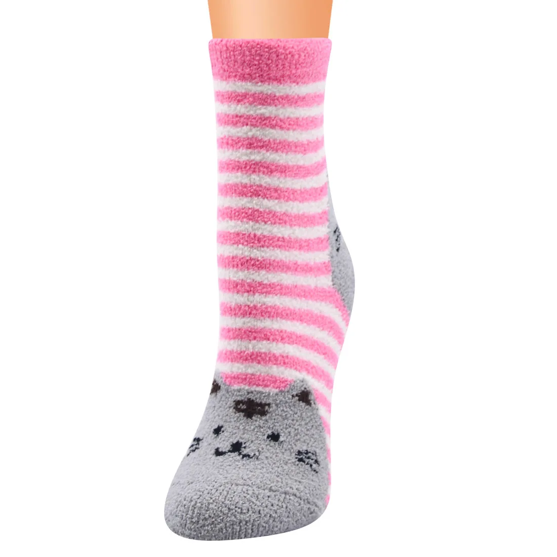 Middle Tube Over Ankle Cute Cartton Pattern Cat Print Women Velvet Socks