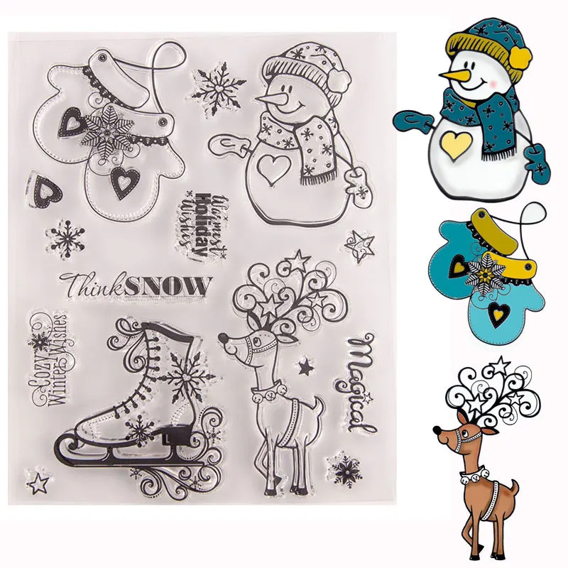 

DIY Christmas Clear Stamp and Die Rubber Stamping Card Hand Account Rubber Stamps Christmas Snowman Gloves Elk