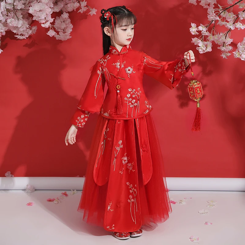 

Red Flower Girls Dresses Lovely Dresses Chinese Girls Cheongsam Baby Kids Elegant Clothes Traditiona Festival New Year Uniform