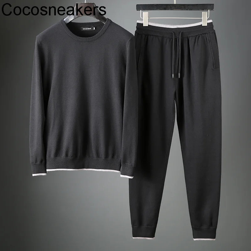 

New Jsbd spring and autumn high-end color contrast knitted two-piece suit, skin friendly and soft men's slim long sleeve sweater