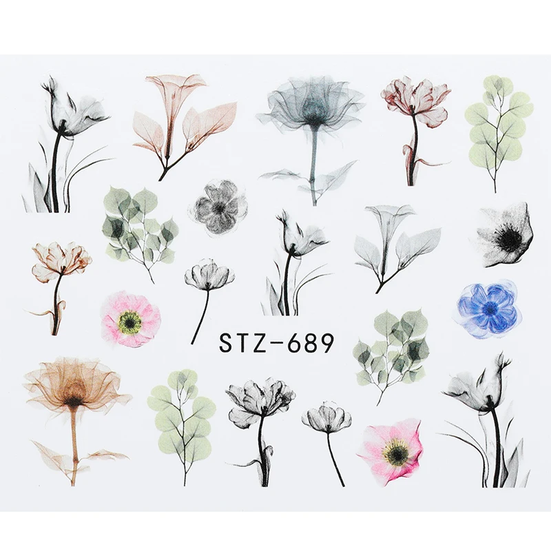 1 шт цветок листья наклейки для ногтей цветные слайдер Роза вода Полный