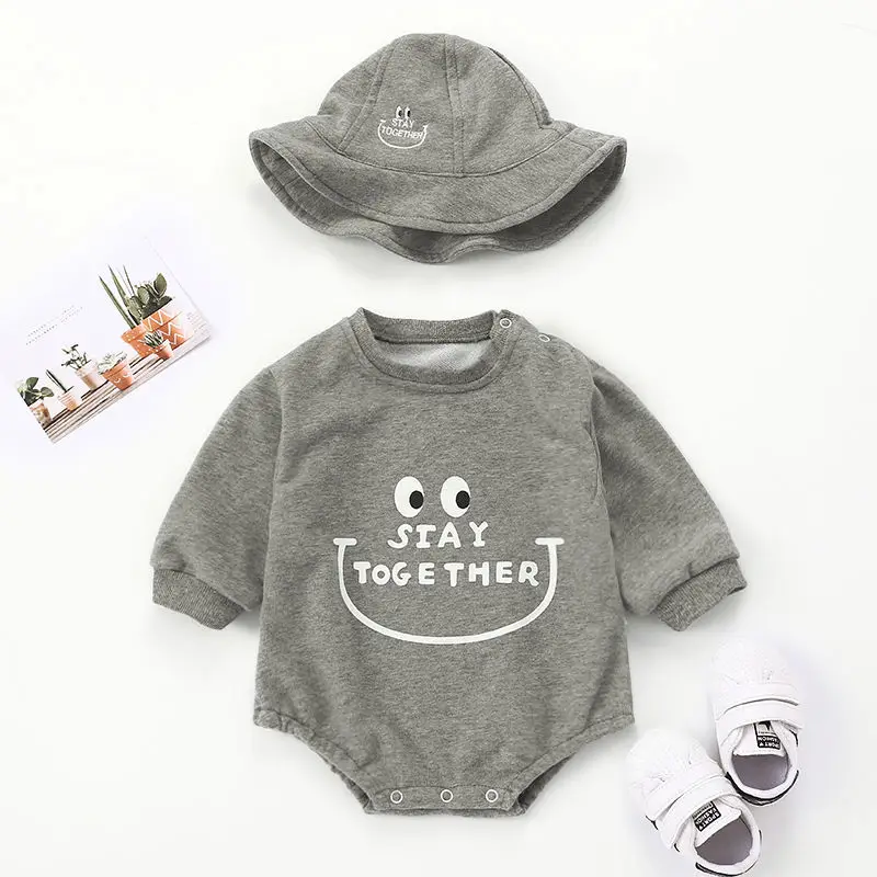 

2021 Fashion Baby Girl Boy Clothes Cute Cartoon Autumn Fall Baby Girl Bodysuit + Hat Long Sleeve Bodysuit for 0-6-12M Newborns