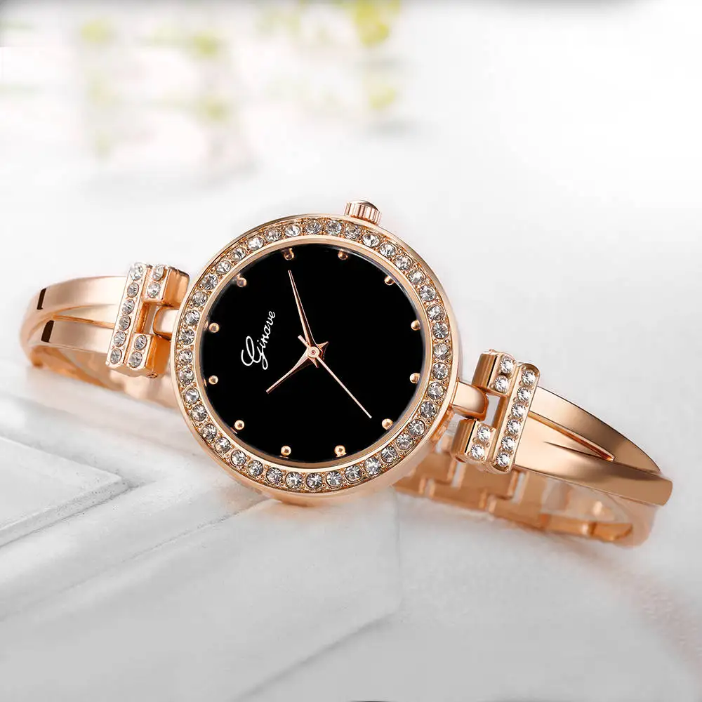 

GINAVE Bracelet Watches Rhinestones Shell Face Lady Fashion Dress Rose Gold Charming Chain Jewelry Clock Quartz Women Watch