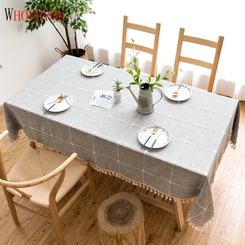 

Square Plaid Embroidered Tablecloth Solid Color Cotton Tassel Square Coffee Table Table Mat Tablecloth Hotel Banquet Tablecloth