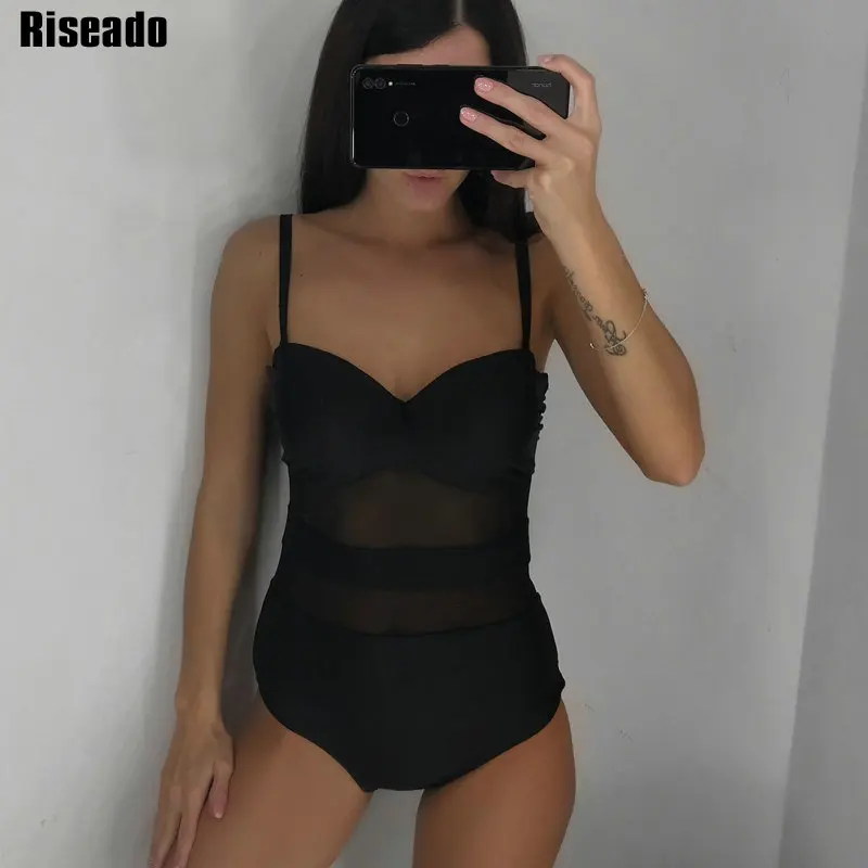 Riseado, пуш-ап, сдельный купальник, сексуальный, сетчатый, купальник для женщин, плюс размер, купальник, женский, сексуальный, Одноцветный, боди, новинка, пляжная одежда
