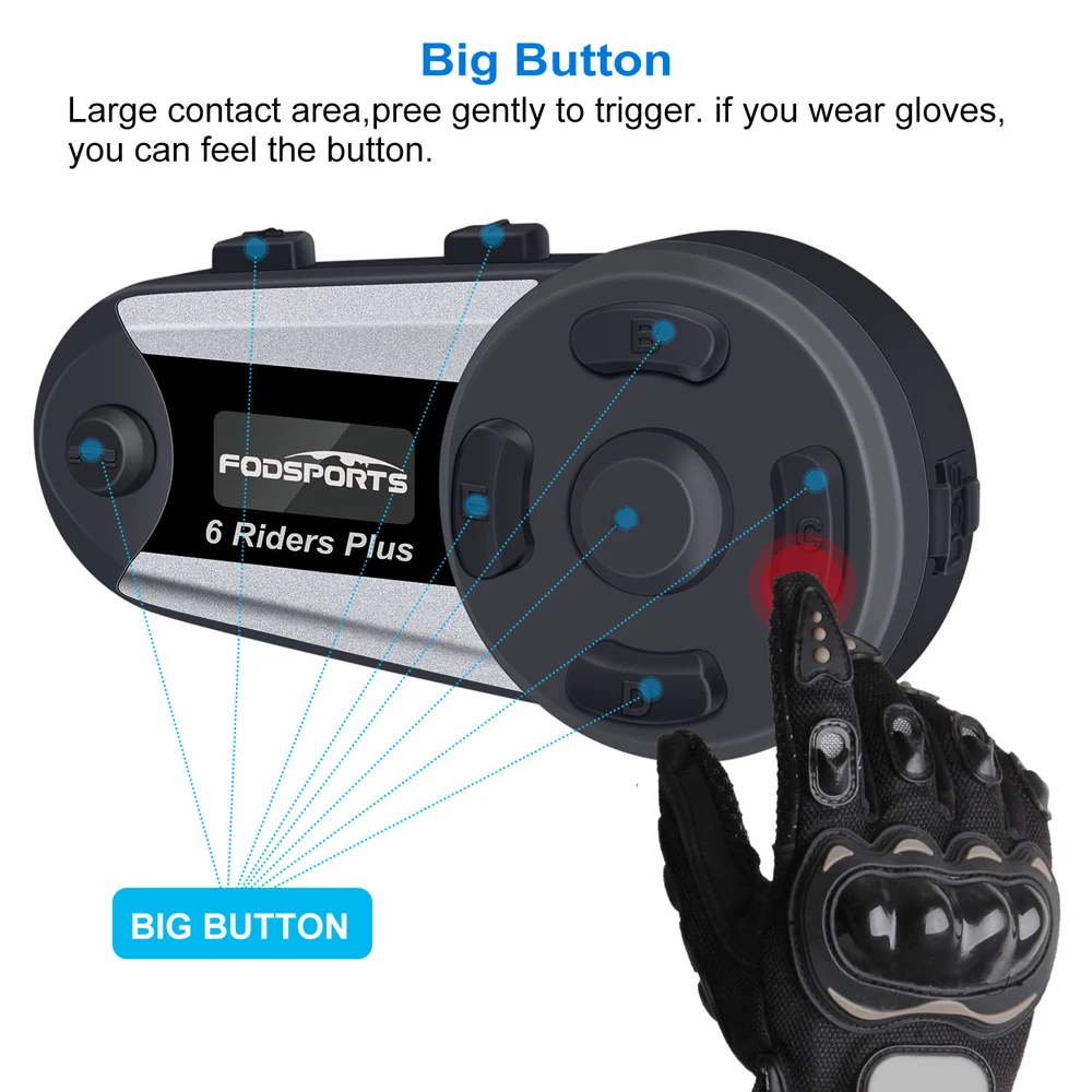 

Fodsports V6 Plus Motorcycle Helmet Headset Intercom 6 Riders 1000M Wireless Bluetooth Interphone Waterproof Intercomunicador FM