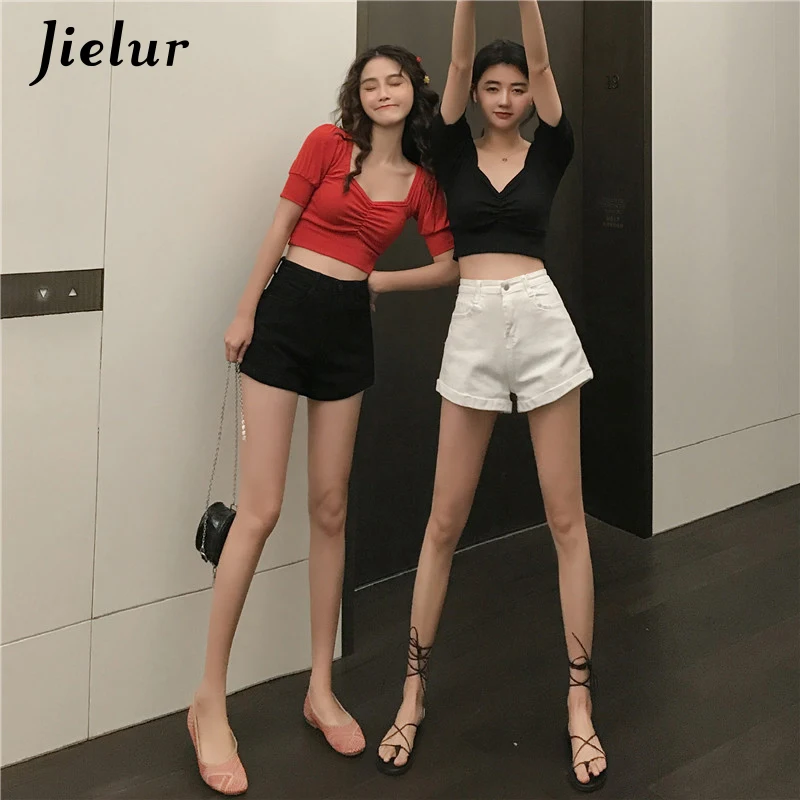 Женские джинсовые шорты Jielur черные облегающие джинсы с высокой талией модель 2020