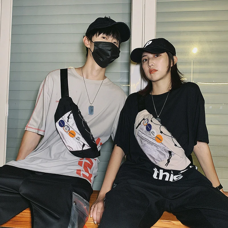 

Новая портативная поясная сумка для мужчин и женщин, модная универсальная нагрудная Сумочка с значком, креативный мессенджер на одно плечо ...